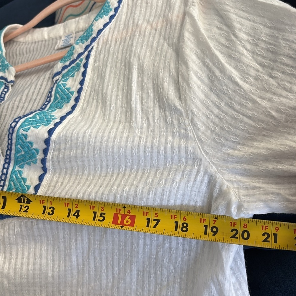 Sigrid Olsen White Blue Embroidered Trims V-neck Top Tunic Coverup size Large - Picture 4 of 8